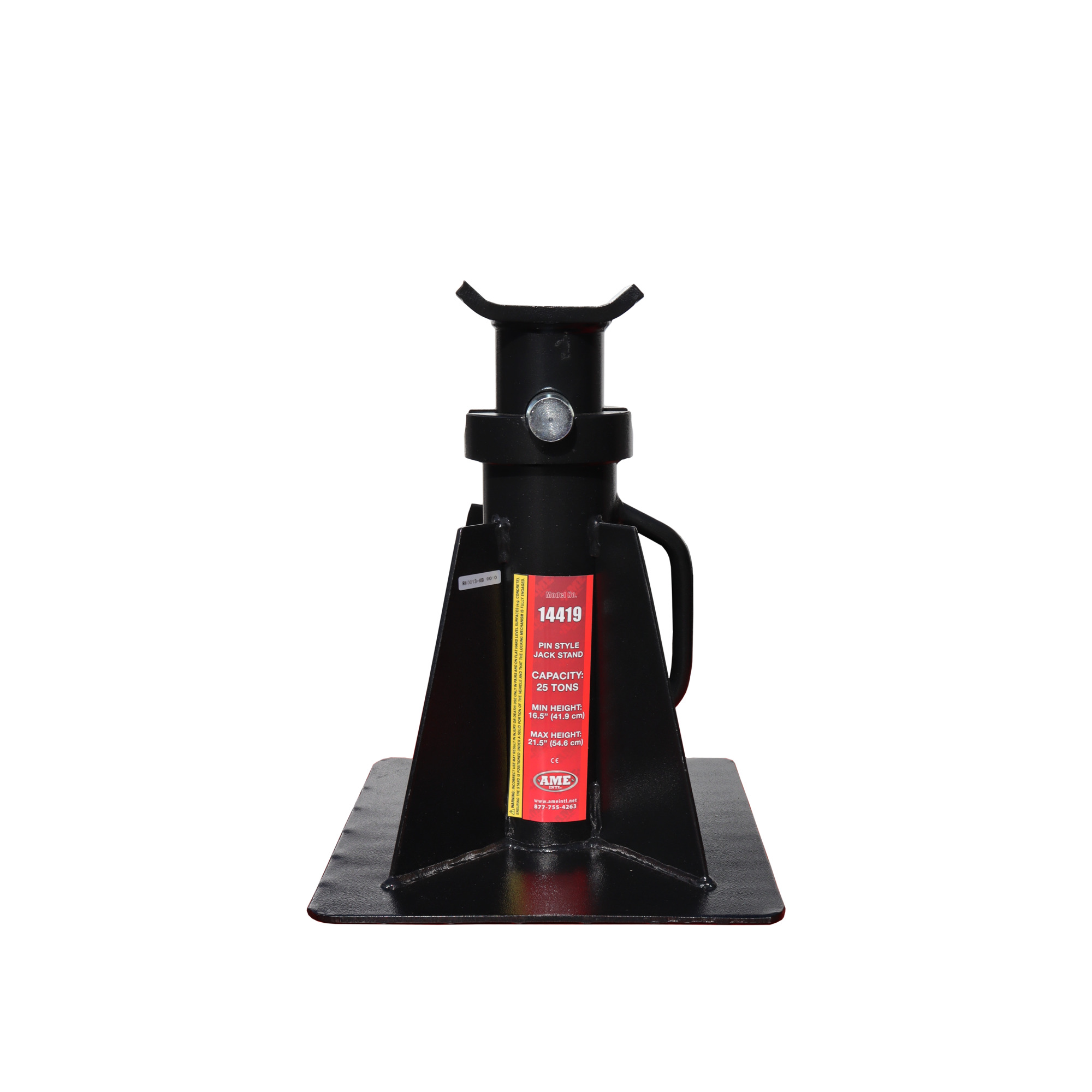 AME 25-Ton Pin Style Jack Stand – Wide Base, Pin Adjustment, Ideal for OTR Equipment, Model 14419